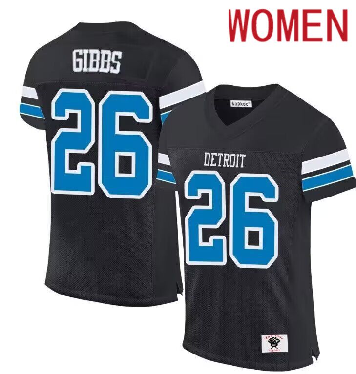 Women Detroit Lions 26 Gibbs black 2024 Nike Limited NFL throwback Jersey
